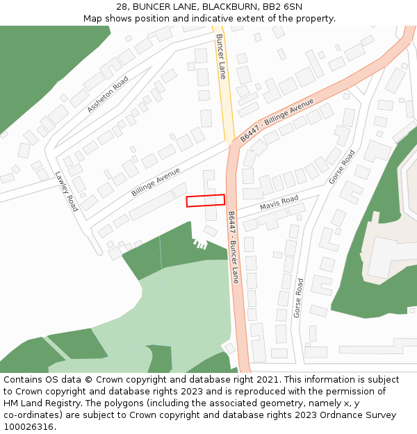 28, BUNCER LANE, BLACKBURN, BB2 6SN: Location map and indicative extent of plot