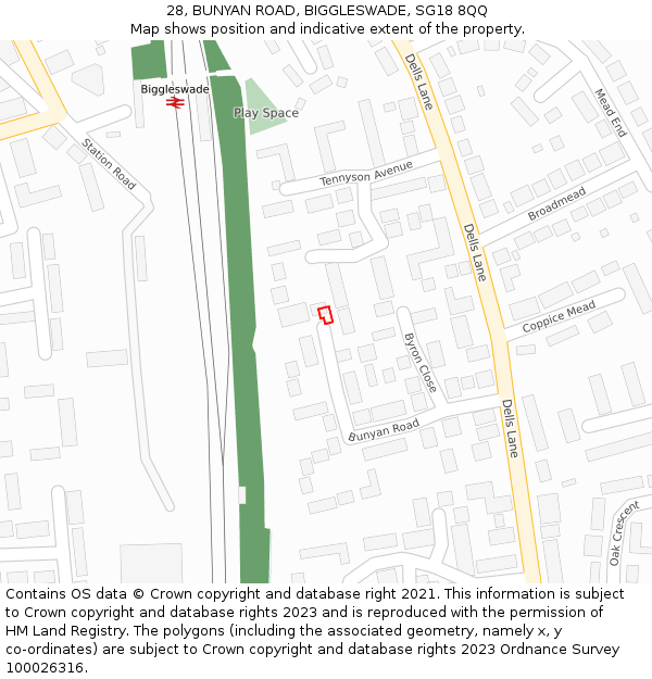 28, BUNYAN ROAD, BIGGLESWADE, SG18 8QQ: Location map and indicative extent of plot