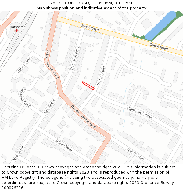 28, BURFORD ROAD, HORSHAM, RH13 5SP: Location map and indicative extent of plot