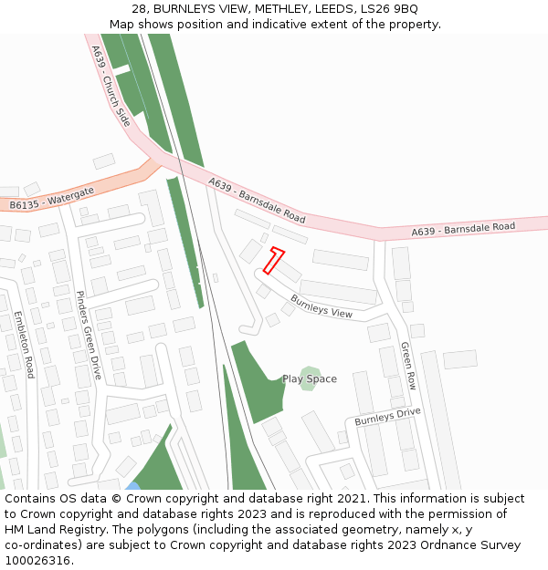 28, BURNLEYS VIEW, METHLEY, LEEDS, LS26 9BQ: Location map and indicative extent of plot