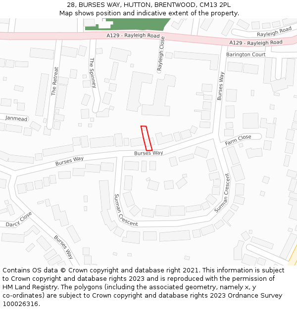 28, BURSES WAY, HUTTON, BRENTWOOD, CM13 2PL: Location map and indicative extent of plot