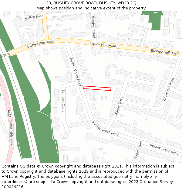 28, BUSHEY GROVE ROAD, BUSHEY, WD23 2JQ: Location map and indicative extent of plot