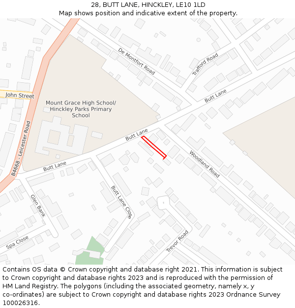 28, BUTT LANE, HINCKLEY, LE10 1LD: Location map and indicative extent of plot