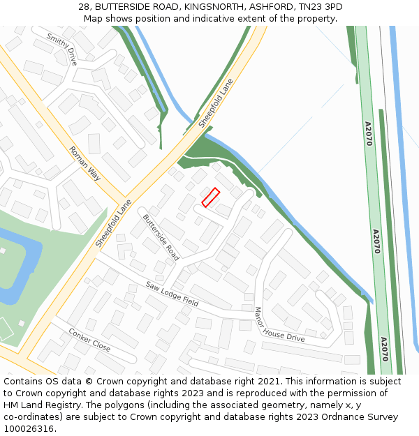 28, BUTTERSIDE ROAD, KINGSNORTH, ASHFORD, TN23 3PD: Location map and indicative extent of plot