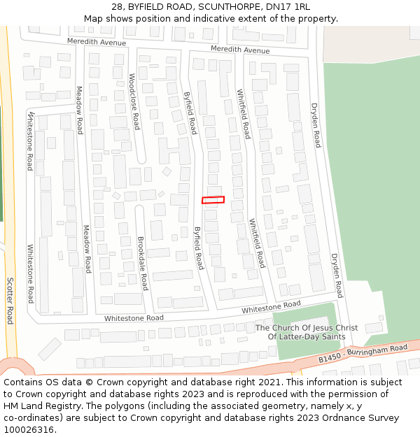 28, BYFIELD ROAD, SCUNTHORPE, DN17 1RL: Location map and indicative extent of plot