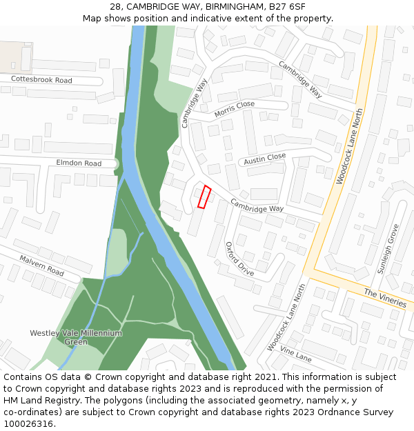 28, CAMBRIDGE WAY, BIRMINGHAM, B27 6SF: Location map and indicative extent of plot