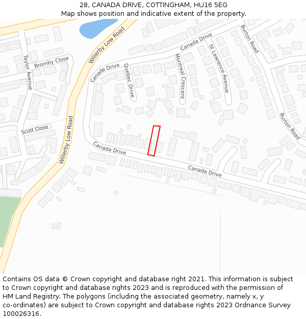 28, CANADA DRIVE, COTTINGHAM, HU16 5EG: Location map and indicative extent of plot