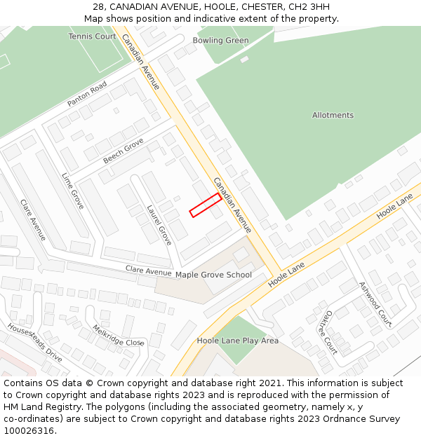 28, CANADIAN AVENUE, HOOLE, CHESTER, CH2 3HH: Location map and indicative extent of plot
