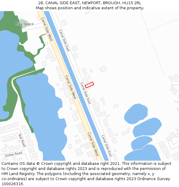 28, CANAL SIDE EAST, NEWPORT, BROUGH, HU15 2RL: Location map and indicative extent of plot