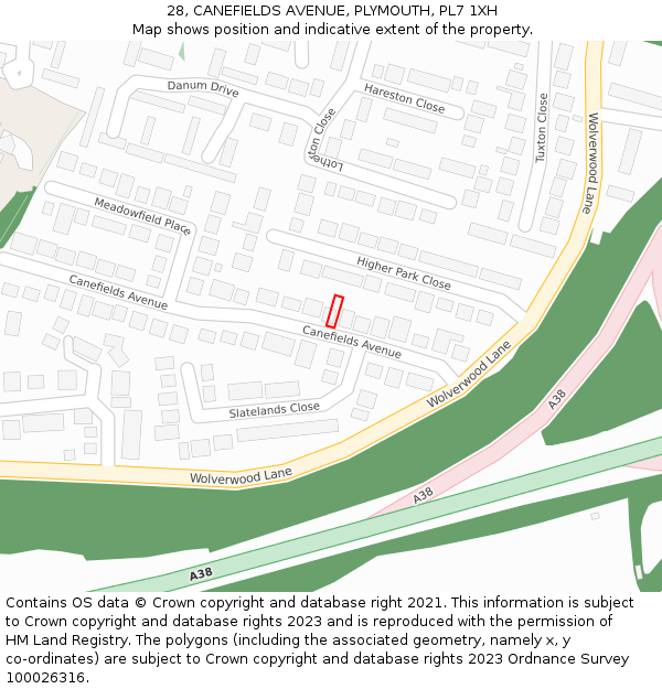 28, CANEFIELDS AVENUE, PLYMOUTH, PL7 1XH: Location map and indicative extent of plot