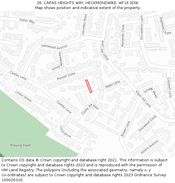 28, CAPAS HEIGHTS WAY, HECKMONDWIKE, WF16 0DW: Location map and indicative extent of plot