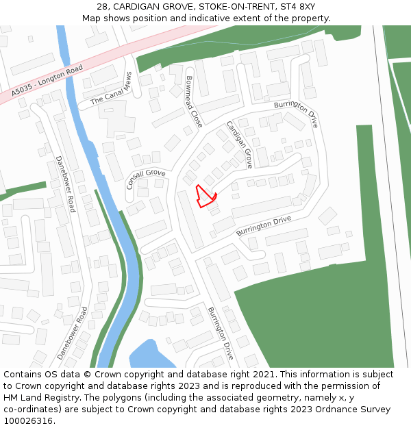 28, CARDIGAN GROVE, STOKE-ON-TRENT, ST4 8XY: Location map and indicative extent of plot