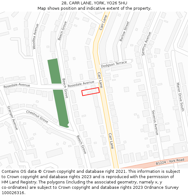 28, CARR LANE, YORK, YO26 5HU: Location map and indicative extent of plot