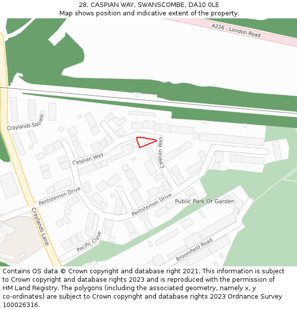 28, CASPIAN WAY, SWANSCOMBE, DA10 0LE: Location map and indicative extent of plot