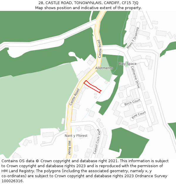 28, CASTLE ROAD, TONGWYNLAIS, CARDIFF, CF15 7JQ: Location map and indicative extent of plot