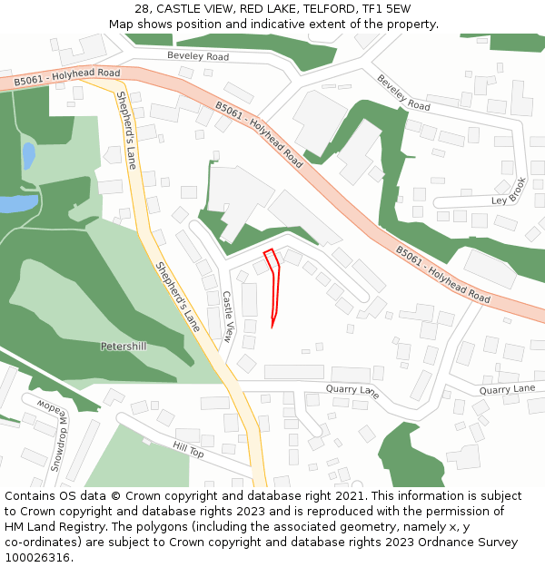 28, CASTLE VIEW, RED LAKE, TELFORD, TF1 5EW: Location map and indicative extent of plot