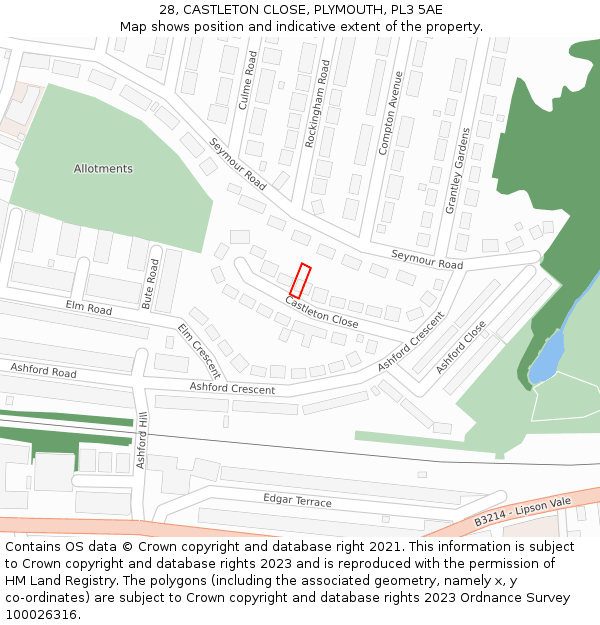 28, CASTLETON CLOSE, PLYMOUTH, PL3 5AE: Location map and indicative extent of plot