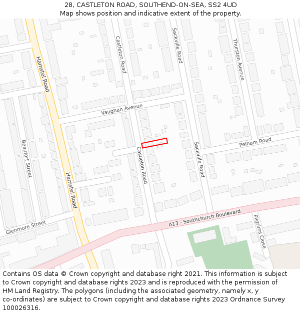 28, CASTLETON ROAD, SOUTHEND-ON-SEA, SS2 4UD: Location map and indicative extent of plot