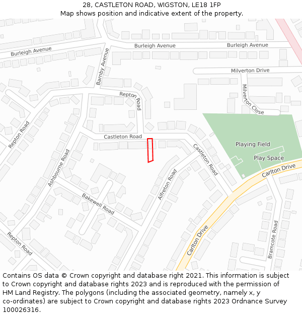 28, CASTLETON ROAD, WIGSTON, LE18 1FP: Location map and indicative extent of plot