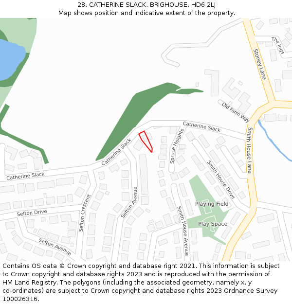 28, CATHERINE SLACK, BRIGHOUSE, HD6 2LJ: Location map and indicative extent of plot