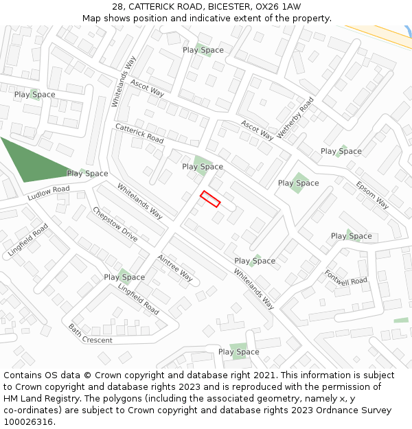 28, CATTERICK ROAD, BICESTER, OX26 1AW: Location map and indicative extent of plot