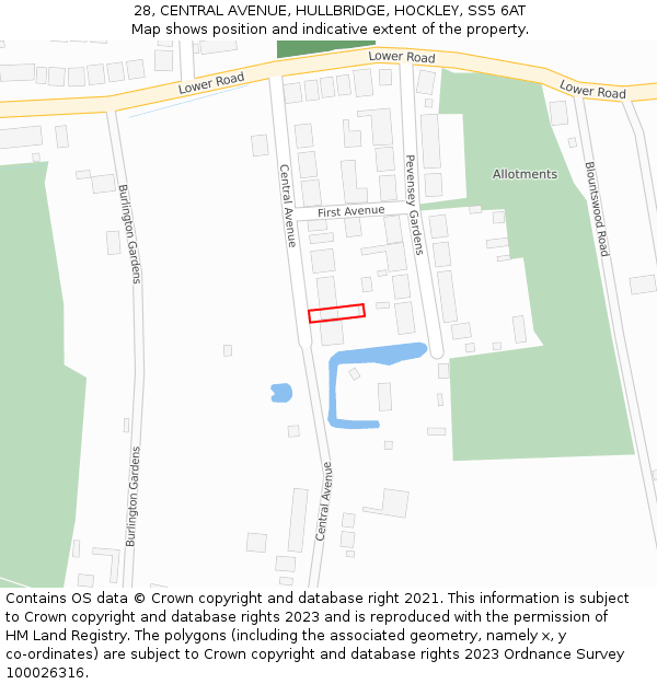 28, CENTRAL AVENUE, HULLBRIDGE, HOCKLEY, SS5 6AT: Location map and indicative extent of plot