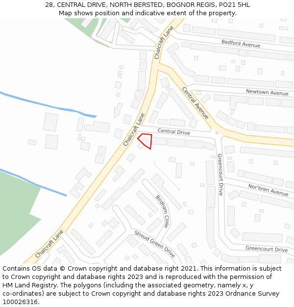 28, CENTRAL DRIVE, NORTH BERSTED, BOGNOR REGIS, PO21 5HL: Location map and indicative extent of plot