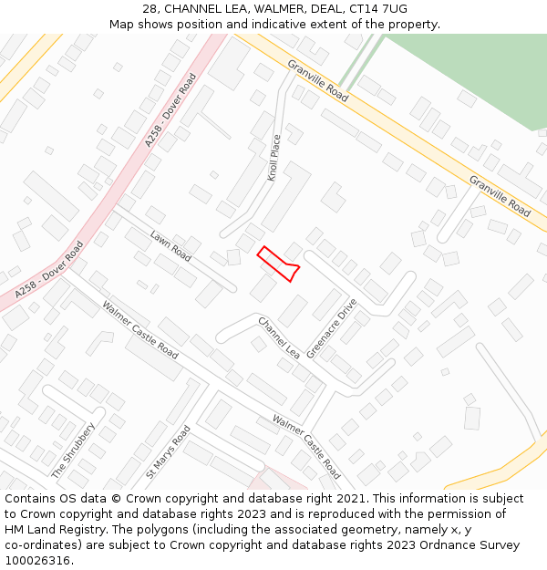 28, CHANNEL LEA, WALMER, DEAL, CT14 7UG: Location map and indicative extent of plot