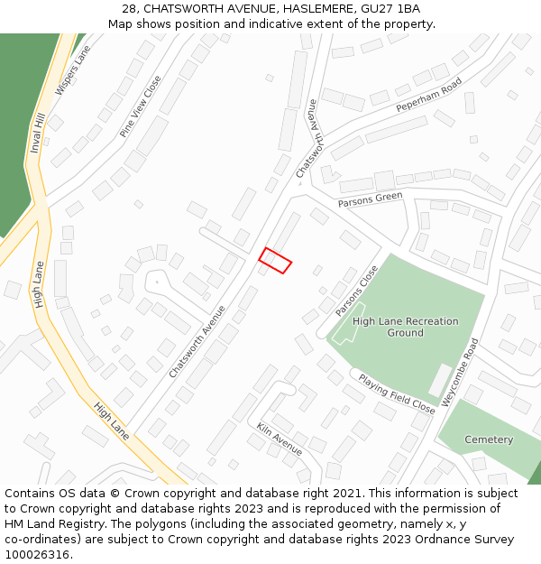 28, CHATSWORTH AVENUE, HASLEMERE, GU27 1BA: Location map and indicative extent of plot