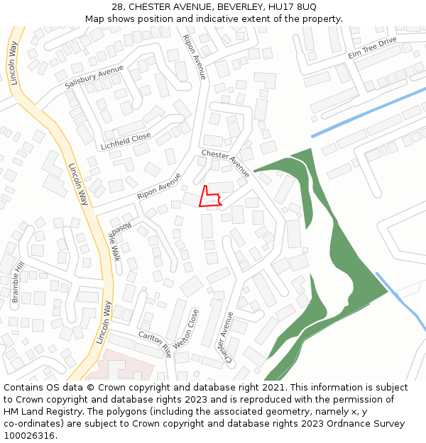 28, CHESTER AVENUE, BEVERLEY, HU17 8UQ: Location map and indicative extent of plot