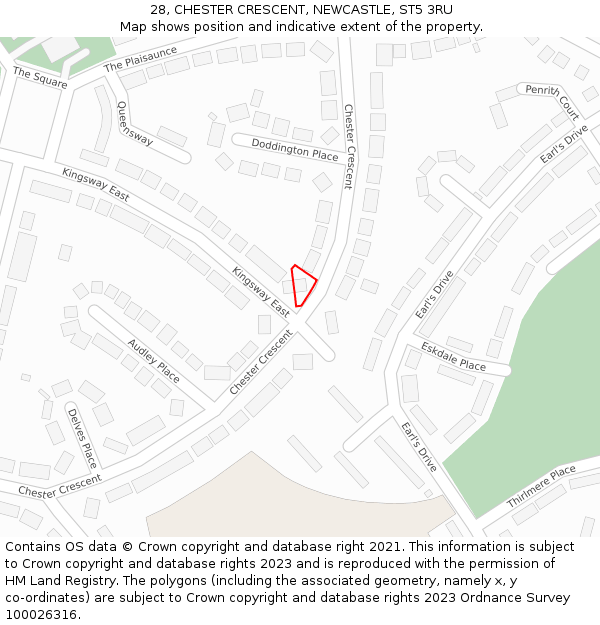 28, CHESTER CRESCENT, NEWCASTLE, ST5 3RU: Location map and indicative extent of plot