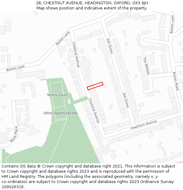 28, CHESTNUT AVENUE, HEADINGTON, OXFORD, OX3 9JH: Location map and indicative extent of plot