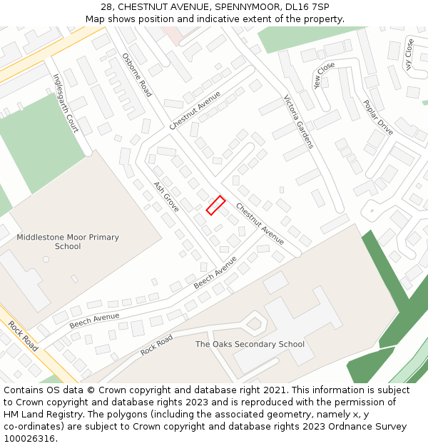 28, CHESTNUT AVENUE, SPENNYMOOR, DL16 7SP: Location map and indicative extent of plot