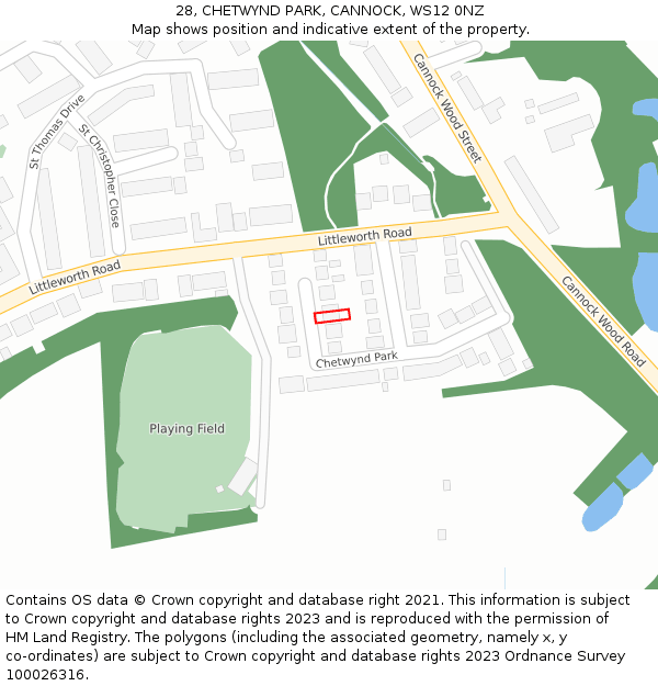 28, CHETWYND PARK, CANNOCK, WS12 0NZ: Location map and indicative extent of plot