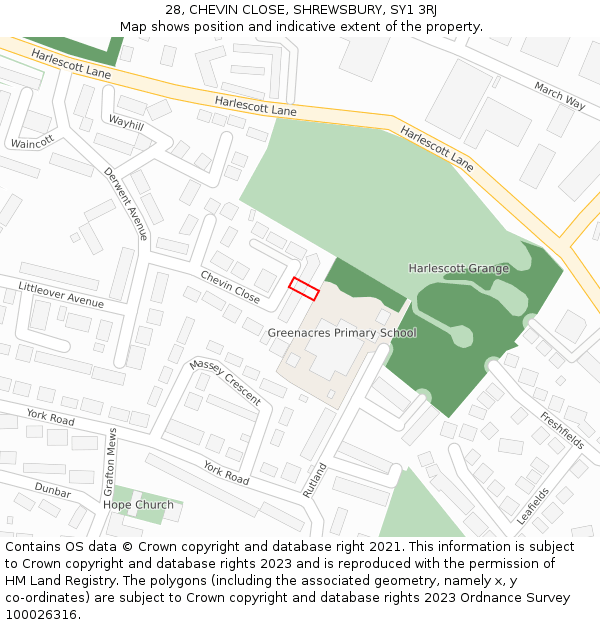 28, CHEVIN CLOSE, SHREWSBURY, SY1 3RJ: Location map and indicative extent of plot