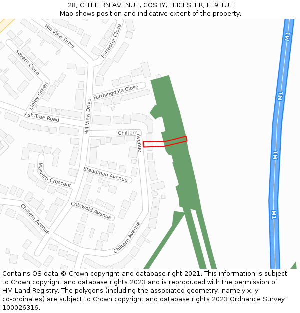 28, CHILTERN AVENUE, COSBY, LEICESTER, LE9 1UF: Location map and indicative extent of plot