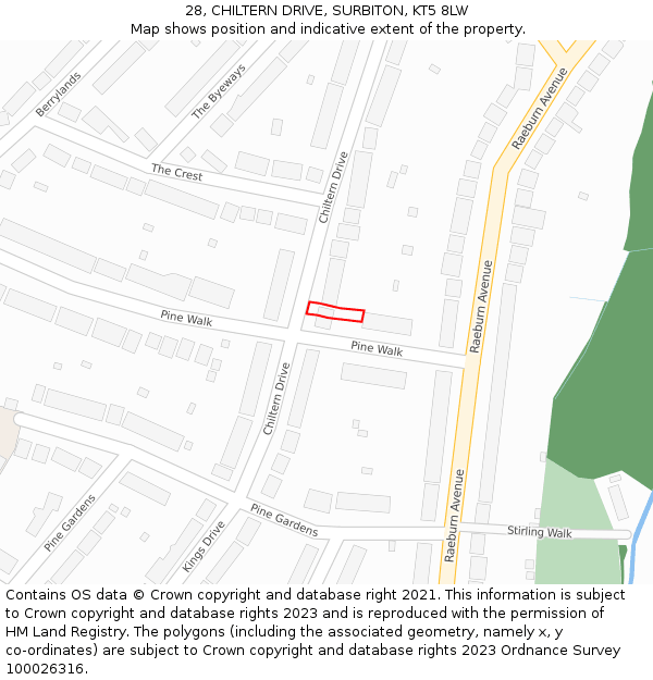 28, CHILTERN DRIVE, SURBITON, KT5 8LW: Location map and indicative extent of plot