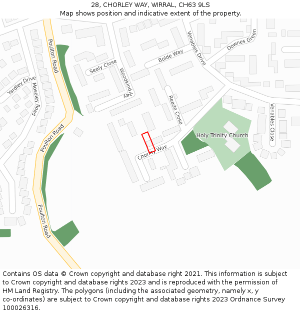 28, CHORLEY WAY, WIRRAL, CH63 9LS: Location map and indicative extent of plot