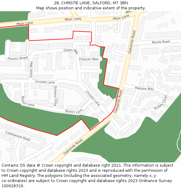 28, CHRISTIE LANE, SALFORD, M7 3BN: Location map and indicative extent of plot