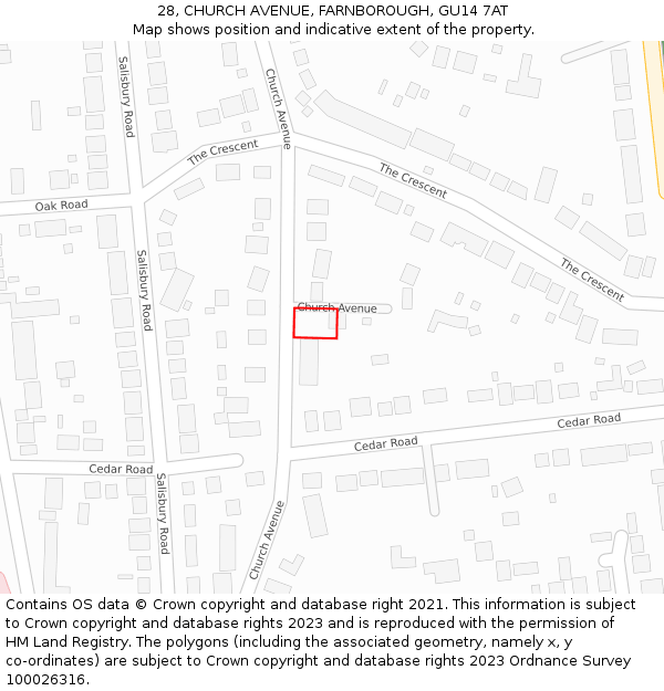 28, CHURCH AVENUE, FARNBOROUGH, GU14 7AT: Location map and indicative extent of plot