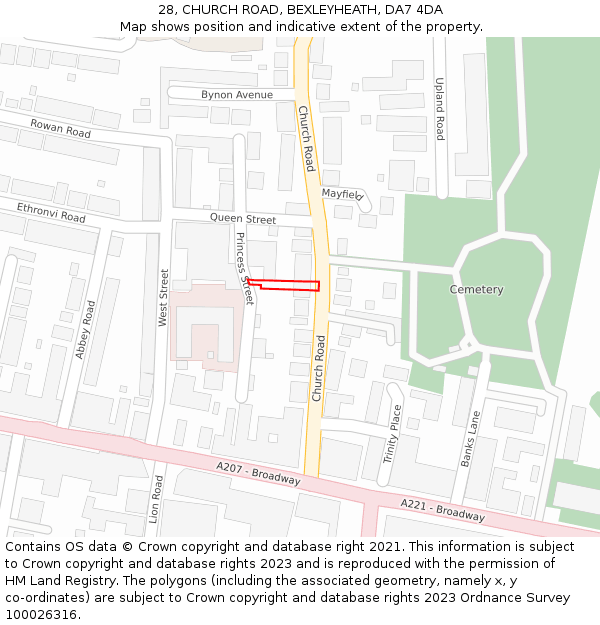 28, CHURCH ROAD, BEXLEYHEATH, DA7 4DA: Location map and indicative extent of plot