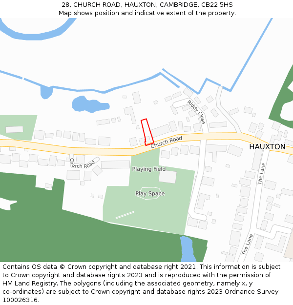 28, CHURCH ROAD, HAUXTON, CAMBRIDGE, CB22 5HS: Location map and indicative extent of plot
