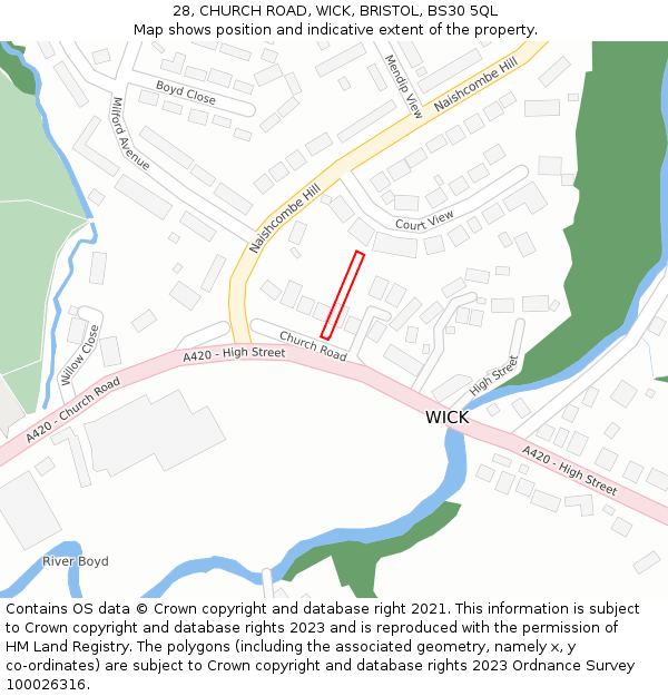 28, CHURCH ROAD, WICK, BRISTOL, BS30 5QL: Location map and indicative extent of plot