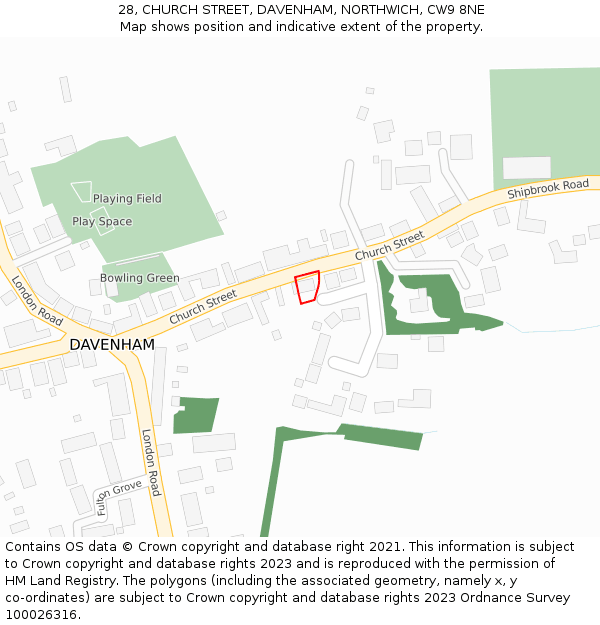 28, CHURCH STREET, DAVENHAM, NORTHWICH, CW9 8NE: Location map and indicative extent of plot