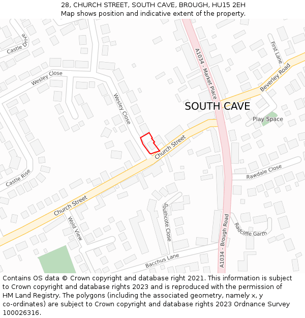 28, CHURCH STREET, SOUTH CAVE, BROUGH, HU15 2EH: Location map and indicative extent of plot