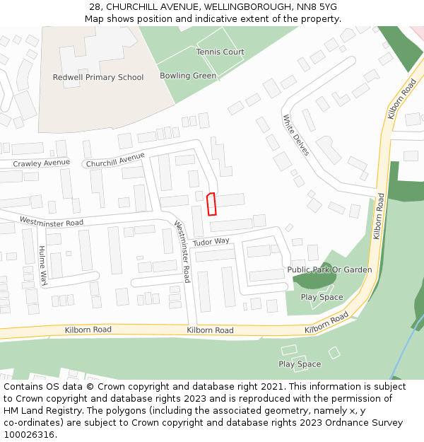 28, CHURCHILL AVENUE, WELLINGBOROUGH, NN8 5YG: Location map and indicative extent of plot