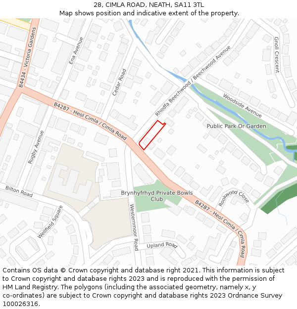 28, CIMLA ROAD, NEATH, SA11 3TL: Location map and indicative extent of plot