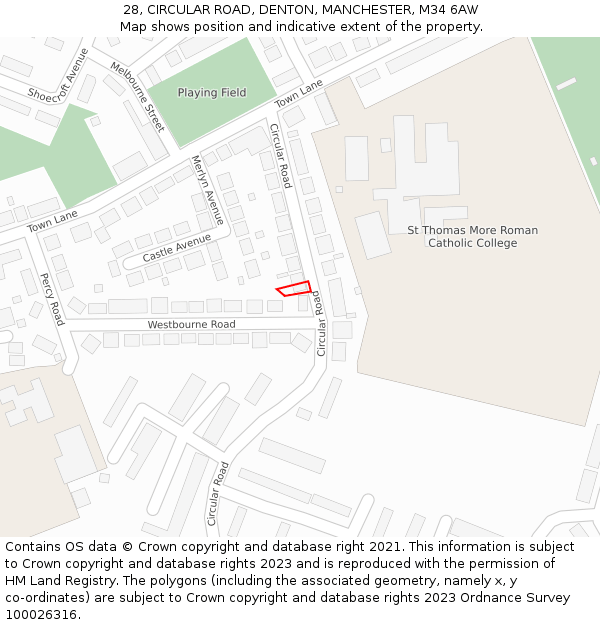 28, CIRCULAR ROAD, DENTON, MANCHESTER, M34 6AW: Location map and indicative extent of plot
