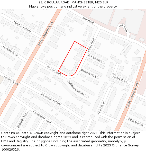 28, CIRCULAR ROAD, MANCHESTER, M20 3LP: Location map and indicative extent of plot