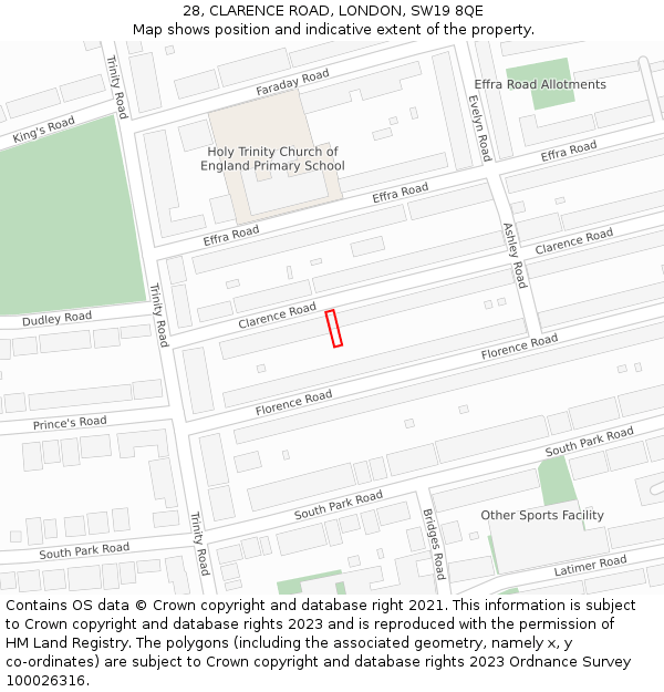 28, CLARENCE ROAD, LONDON, SW19 8QE: Location map and indicative extent of plot